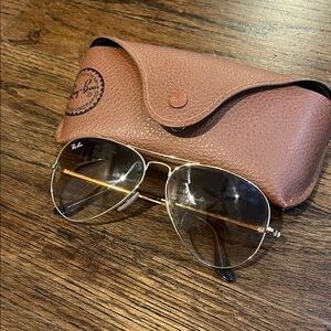 Ray-Ban Gold Aviator Sunglasses with Brown Case